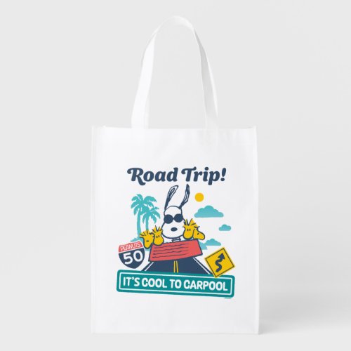 Road Trippin  Peanuts Its Cool To Carpool Grocery Bag