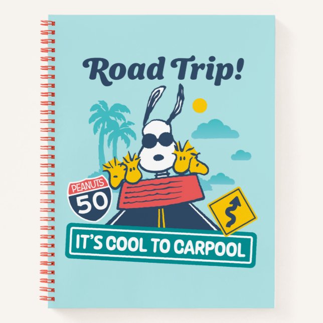 Road Trippin | Peanuts It's Cool To Carpool Notebook (Front)