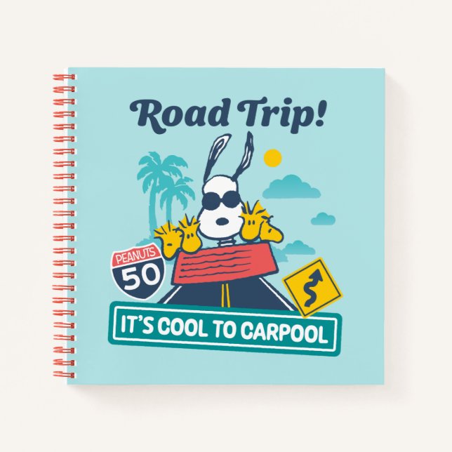 Road Trippin | Peanuts It's Cool To Carpool Notebook (Front)
