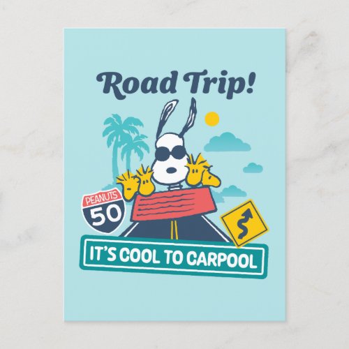 Road Trippin  Peanuts Its Cool To Carpool Postcard