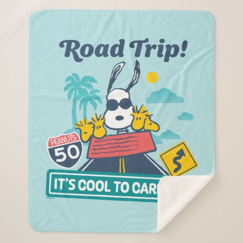 Road Trippin  Peanuts Its Cool To Carpool Sherpa Blanket