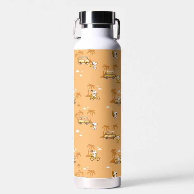 Road Trippin | Peanuts Snoopy Beach Pattern Water Bottle (Front)
