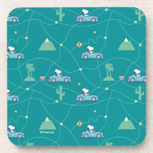 Road Trippin  Peanuts Snoopy Road Trip Pattern Beverage Coaster