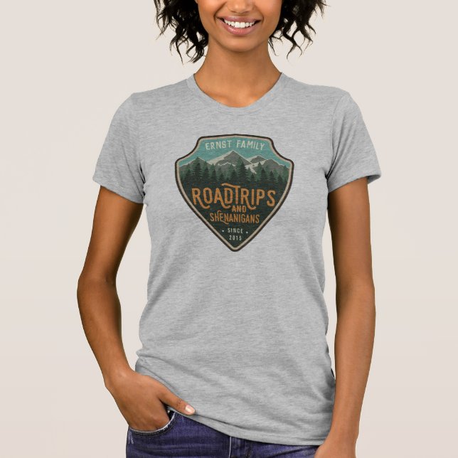 Road Trips and Shenanigans badge T-Shirt (Front)