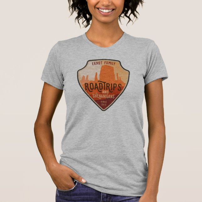 Road Trips and Shenanigans desert badge T-Shirt (Front)