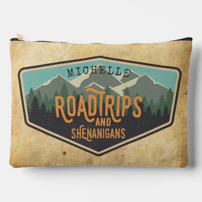 Road Trips & Shenanigans Outdoor Patch Zipper Bag (Front)