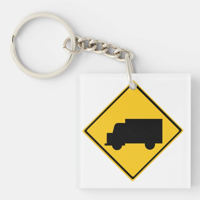 Road Truck Warning Sign Keychain (Front)