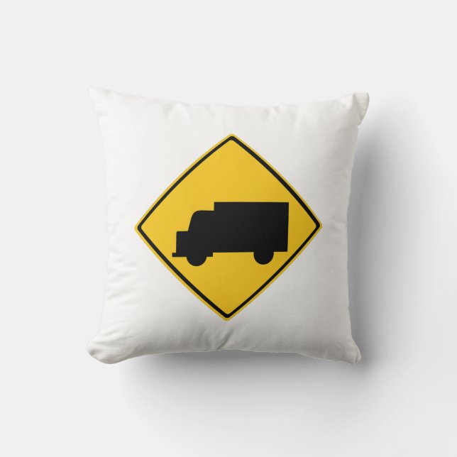 Road Truck Warning Sign Throw Pillow (Front)
