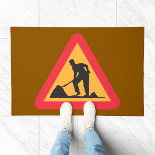 Road Work Ahead Sign Construction Zone Warning Doormat