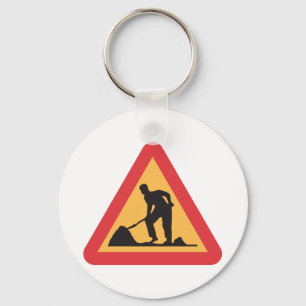 Road Work Ahead Sign Construction Zone Warning Keychain