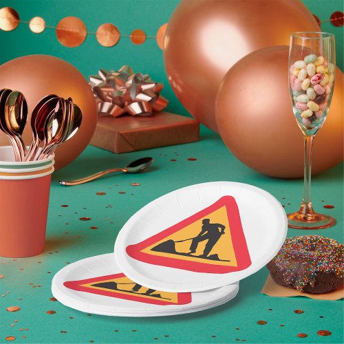 Road Works Sign Paper Plates