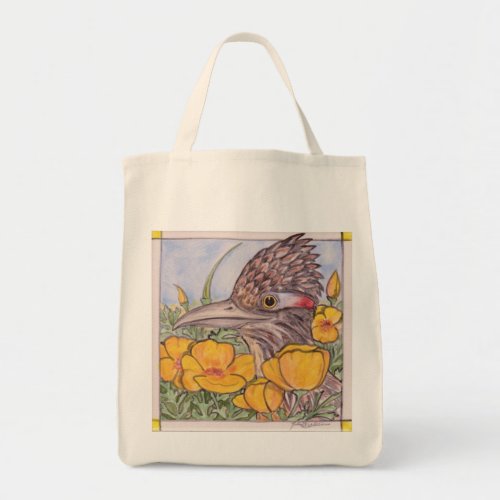 Roadrunner and Poppies Bright New Mexico Tote