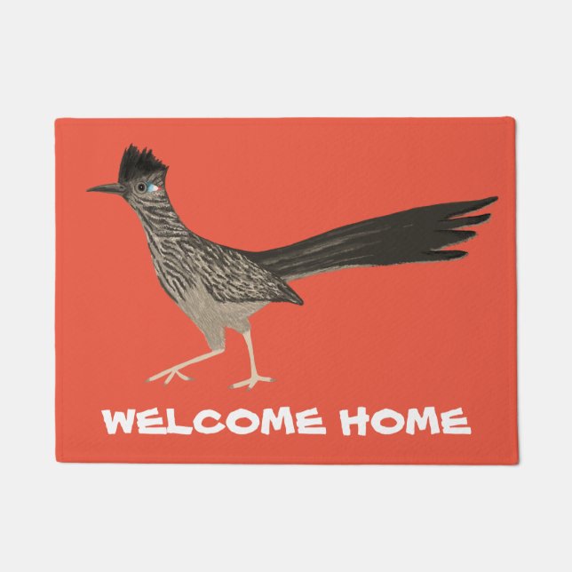 Roadrunner Colored Pencil Art WELCOME Doormat (Front)