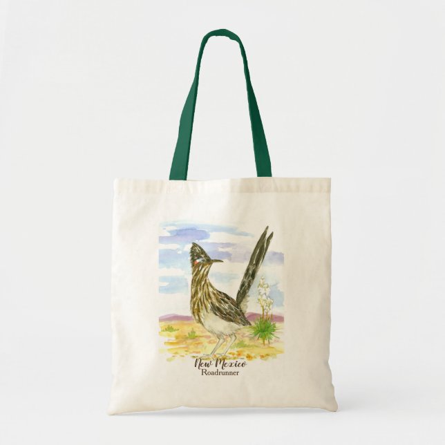 Roadrunner Desert Bird Yucca Flower Personalized Tote Bag (Front)