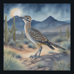 Roadrunner in Desert Moonlight Faux Canvas Print<br><div class="desc">This striking canvas print captures the beauty of a roadrunner standing under the glow of a desert moon, surrounded by cacti, mountains, and starlit skies. The detailed artwork highlights the bird’s unique features while showcasing the quiet drama of the desert at night. Ideal for wildlife lovers, Southwestern art collectors, and...</div>