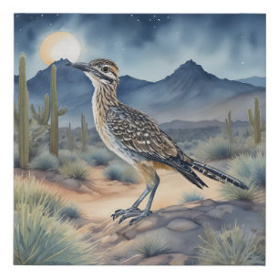 Roadrunner in Desert Moonlight Faux Canvas Print