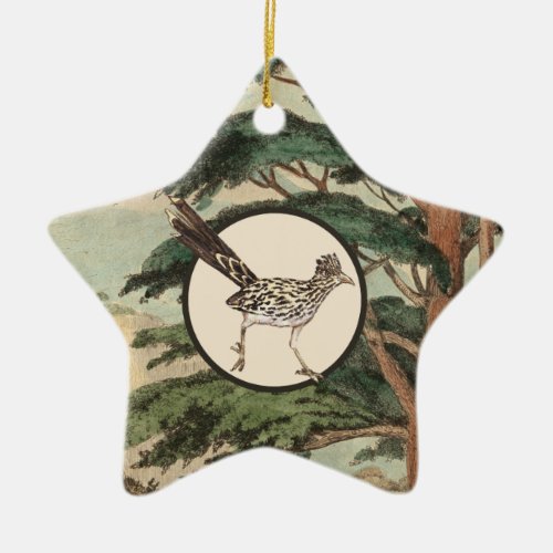 Roadrunner In Natural Habitat Illustration Ceramic Ornament