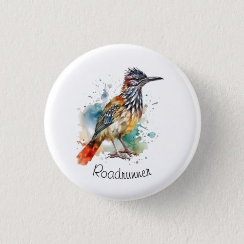 Roadrunner in vibrant watercolor button