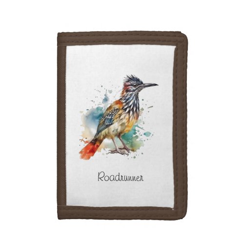 Roadrunner in vibrant watercolor customizable trifold wallet