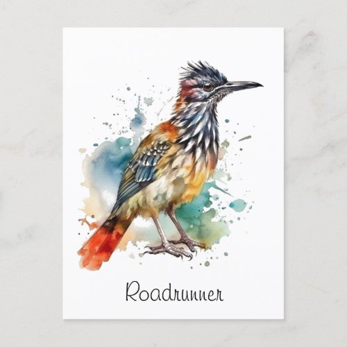 Roadrunner in vibrant watercolor postcard