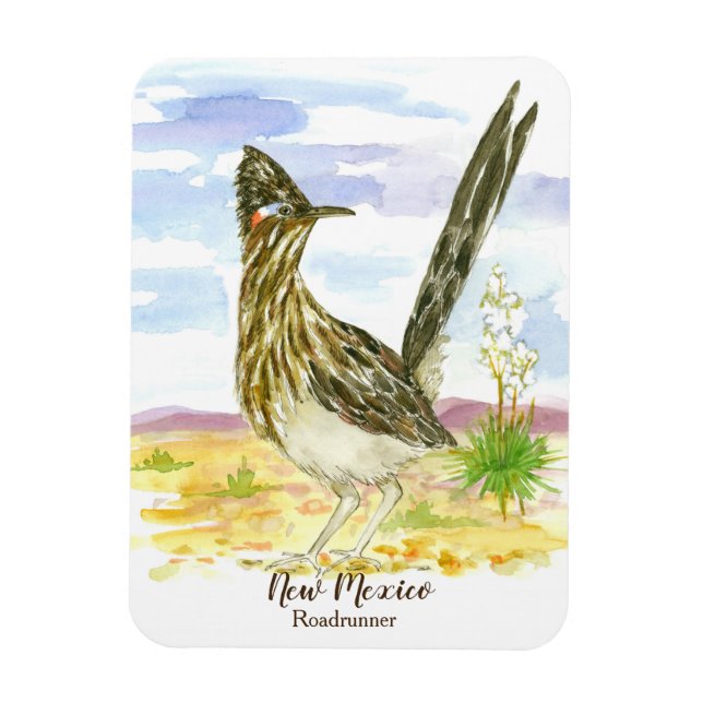 Roadrunner New Mexico State Bird Yucca Flower Magnet (Vertical)