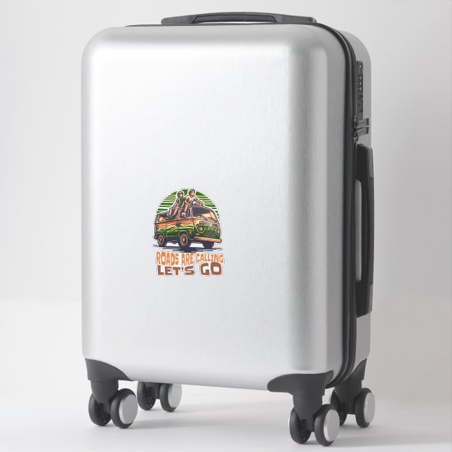 "Roads Are Calling, Let's Go" Retro Vanlife Vinyl  Sticker (Suitcase)