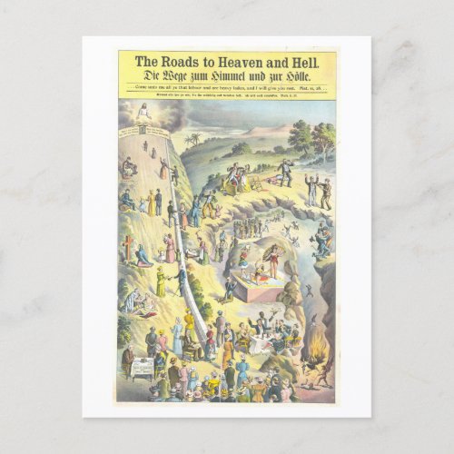 Roads to Heaven and Hell Vintage Lithograph Postcard