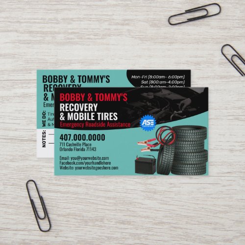 Roadside Emergency Recovery Auto Repair Business Card