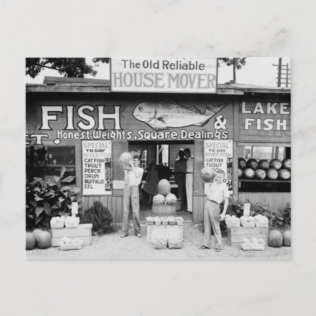 Roadside Market, 1936 Postcard (Front)