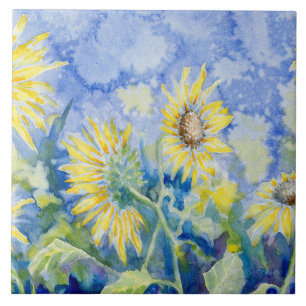 "Roadside Sunflowers" Decorative Ceramic Tile