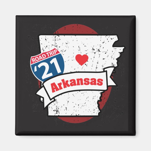 Roadtrip '21 Arkansas - square (red/black) magnet (Front)