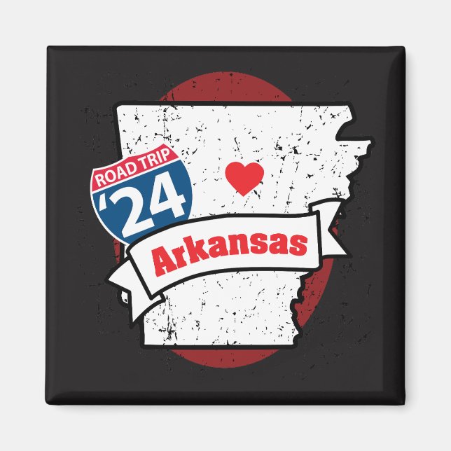 Roadtrip '24 Arkansas - square (red/black) magnet (Front)