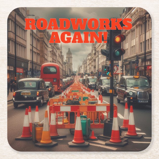 Roadworks in London Square Paper Coaster (Front)