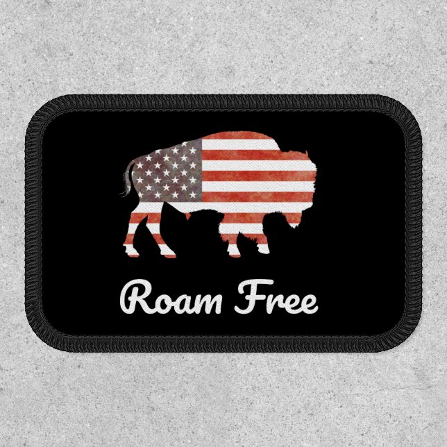 Roam Free American USA Flag Bison Buffalo Patch (Front)