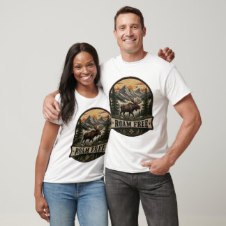 Roam Free Moose Embroidered Patch Design T-Shirt
