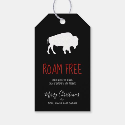 Roam Free White Buffalo Black  White Plaid ID602 Gift Tags