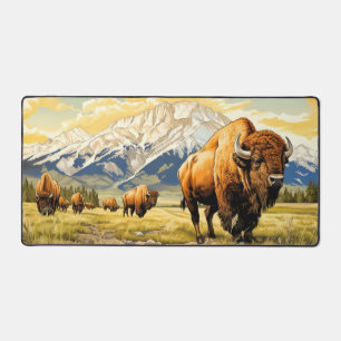 Roaming Bison Illustration Desk Mat