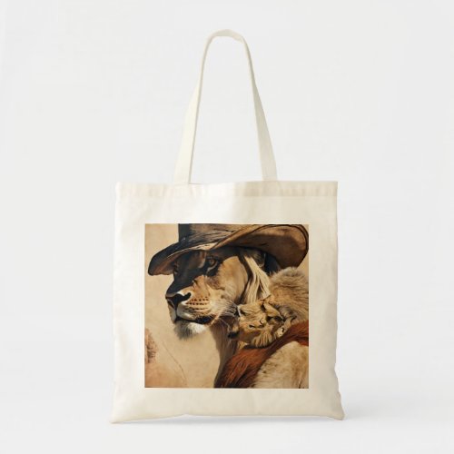 Roaming Frontier Cowboy Lion Tote Bag