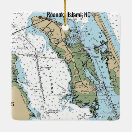 Roanoke Island NC Chart Ceramic Ornament