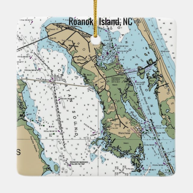 Roanoke Island NC Chart Ceramic Ornament (Back)