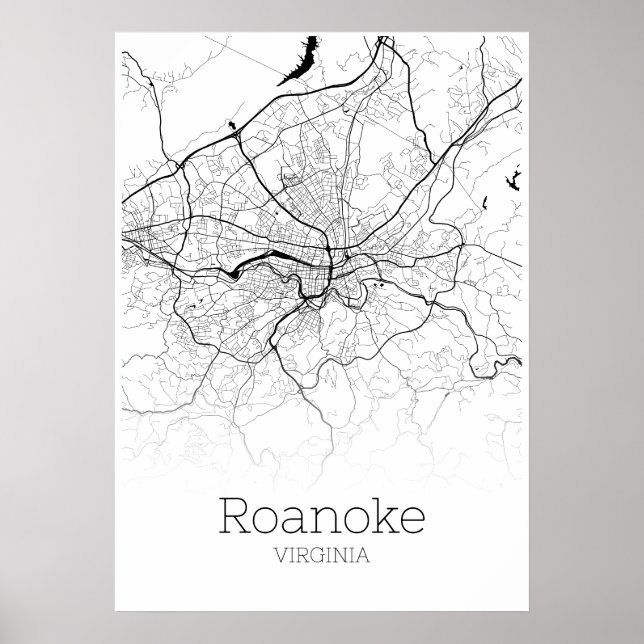 Roanoke Map - Virginia - City Map Poster (Front)