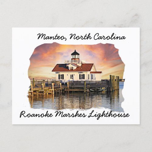 Roanoke Marshes Lighthouse Manteo NC Postcard