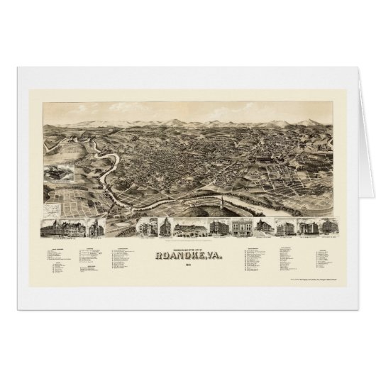 Roanoke, VA Panoramic Map - 1891 Cards (Front Horizontal)