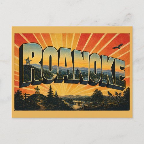 Roanoke VA Star Mountain River Art Postcard