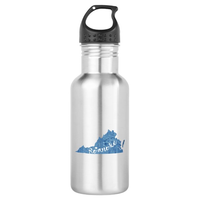 Roanoke Virginia Wood Grain Stainless Steel Water Bottle (Front)