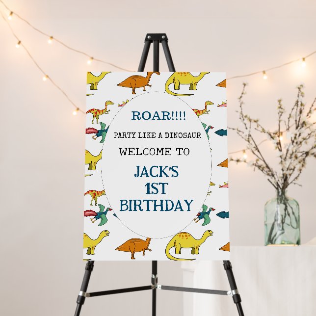 Roar 1st Birthday Party Dinosaur Welcome  Foam Board (In Situ (Stand))
