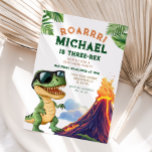 Roar Boy Three-Rex Dinosaur Volcano 3rd Birthday Invitation<br><div class="desc">EDITABLE Roar Boy Three-Rex Dinosaur Volcano 3rd Birthday Invitation
Elegant Cute T-Rex Birthday Party Stomp Chomp Roar Dino Boy Invite</div>
