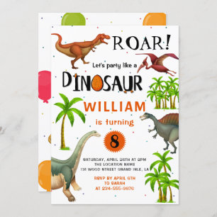 Roar Boys Dinosaur Birthday Jungle Party Invitation