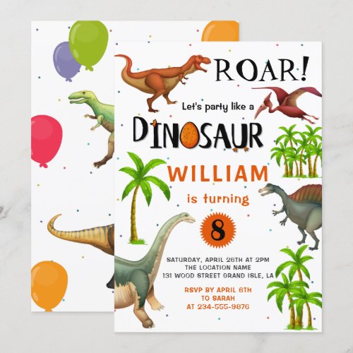 Roar Boys Dinosaur Birthday Jungle Party Invitation