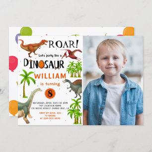 Roar Boys Dinosaur Birthday Jungle Party Photo Invitation